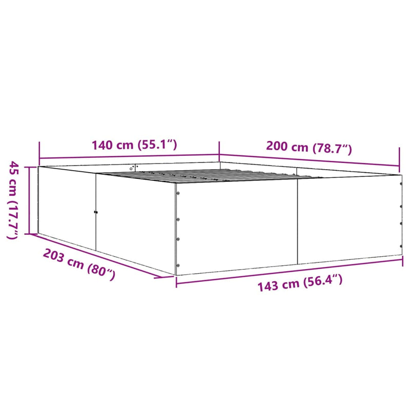 vidaXL barna tölgyszínű szerelt fa ágykeret 140 x 200 cm