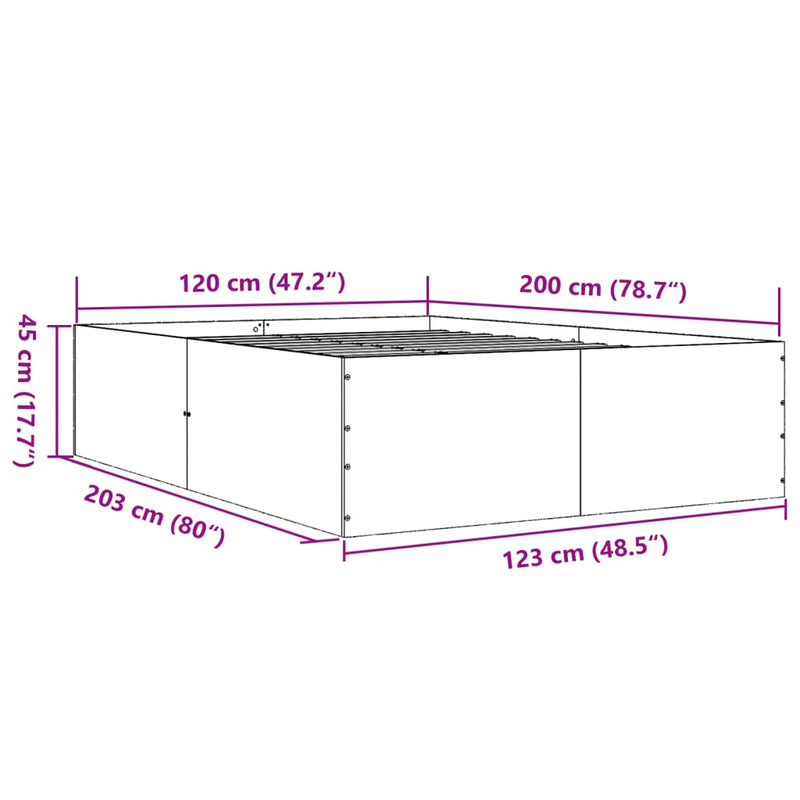 vidaXL füstös tölgy színű szerelt fa ágykeret 120 x 200 cm