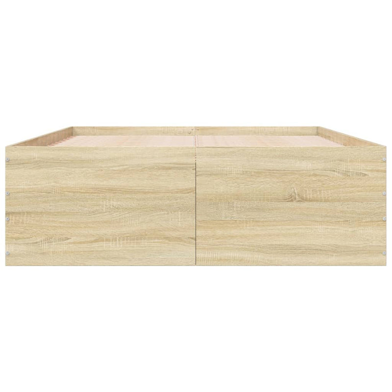 vidaXL sonoma tölgyszínű szerelt fa ágykeret 135 x 190 cm