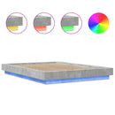 vidaXL betonszürke szerelt fa ágykeret LED-del 120 x 200 cm