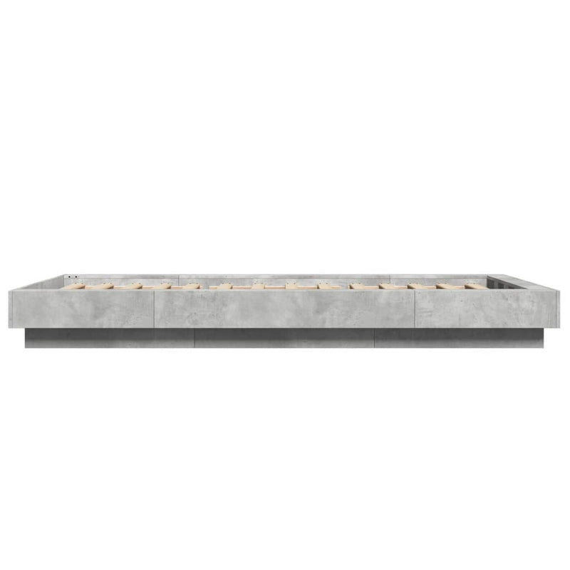 vidaXL betonszürke szerelt fa ágykeret LED-del 75 x 190 cm