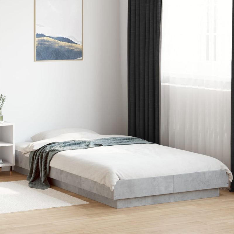 vidaXL betonszürke szerelt fa ágykeret LED-del 75 x 190 cm