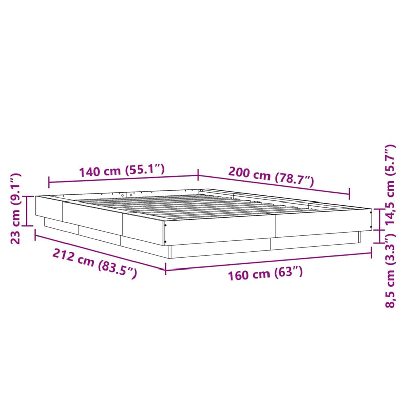 vidaXL betonszürke szerelt fa ágykeret 140 x 200 cm