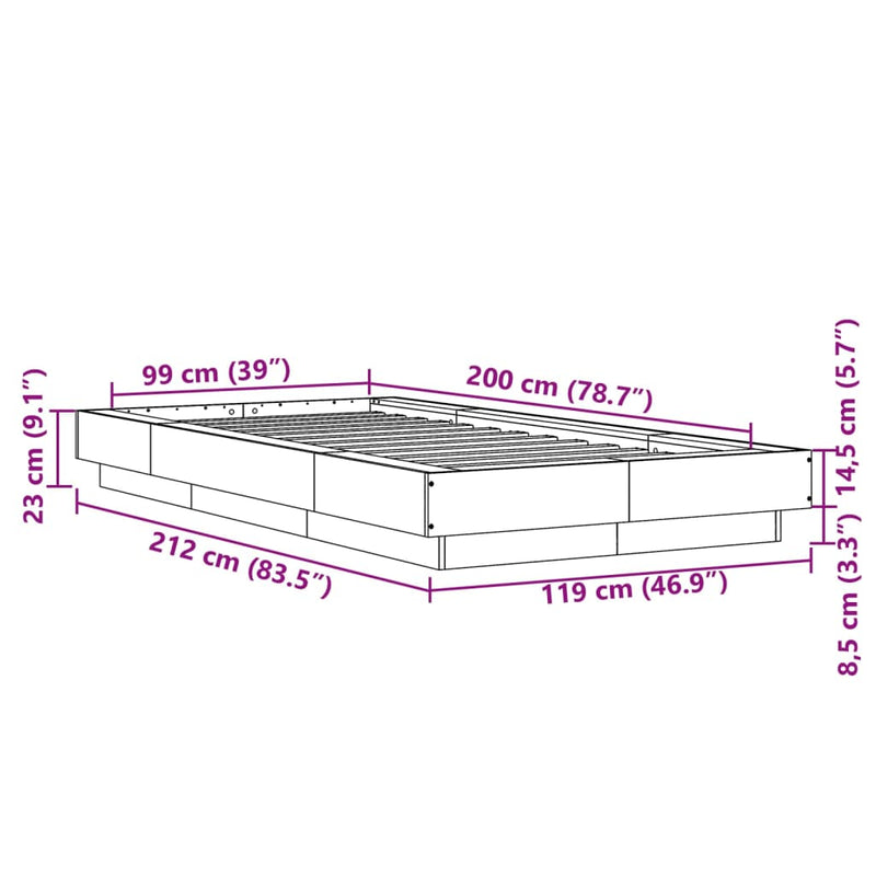 vidaXL barna tölgyszínű szerelt fa ágykeret 100 x 200 cm