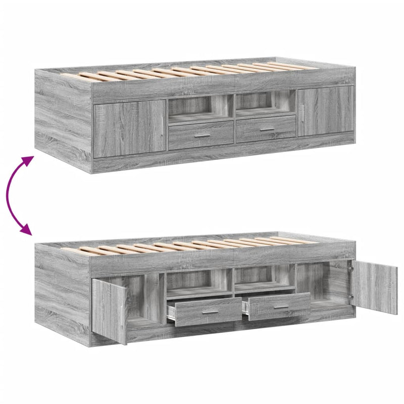 vidaXL szürke sonoma kanapéágy fiókkal matrac nélkül 100x200 cm