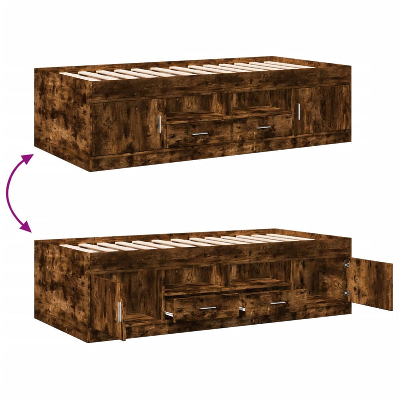 vidaXL füstös tölgy kanapéágy fiókkal matrac nélkül 90x200 cm