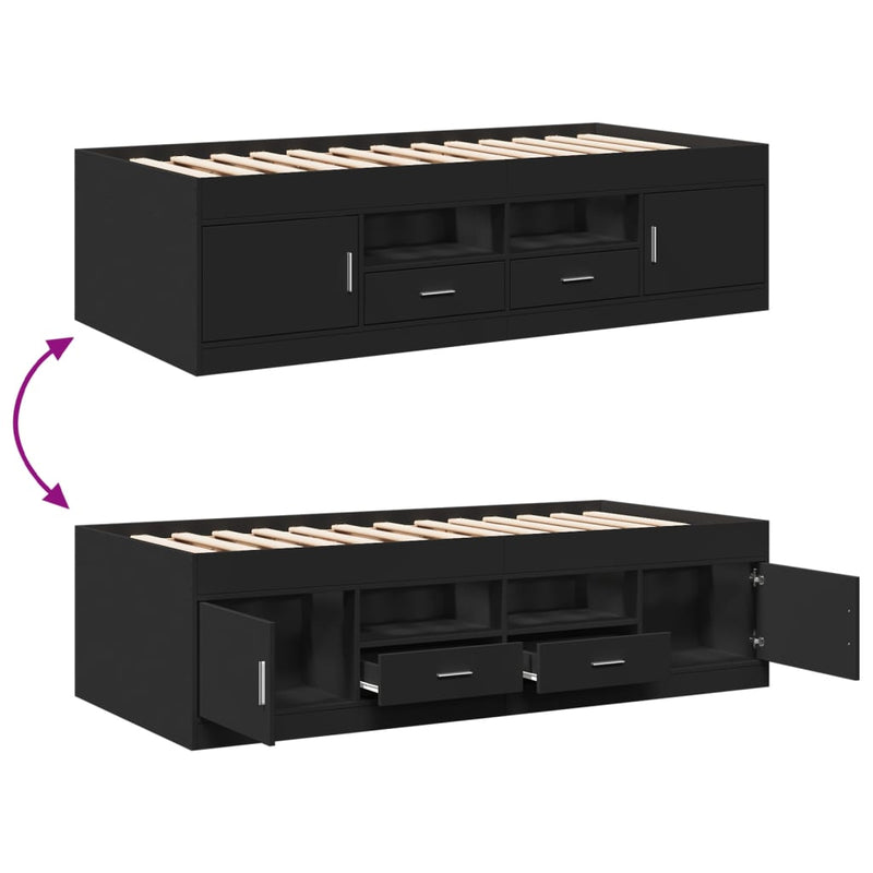 vidaXL fekete kanapéágy fiókkal matrac nélkül 90x190 cm