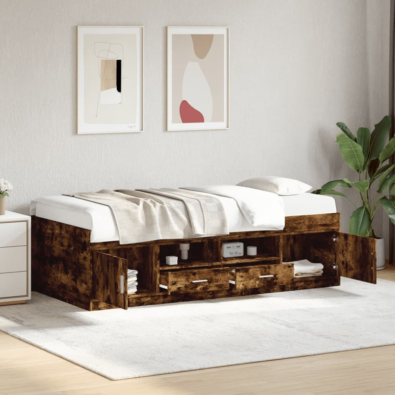 vidaXL füstös tölgy kanapéágy fiókkal matrac nélkül 90x190 cm