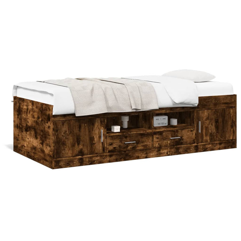 vidaXL füstös tölgy kanapéágy fiókkal matrac nélkül 90x190 cm