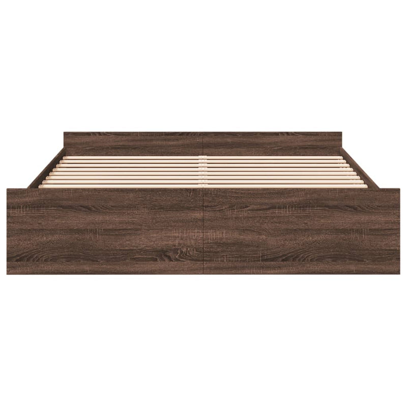 vidaXL füstös tölgy színű szerelt fa ágykeret fiókokkal 200 x 200 cm