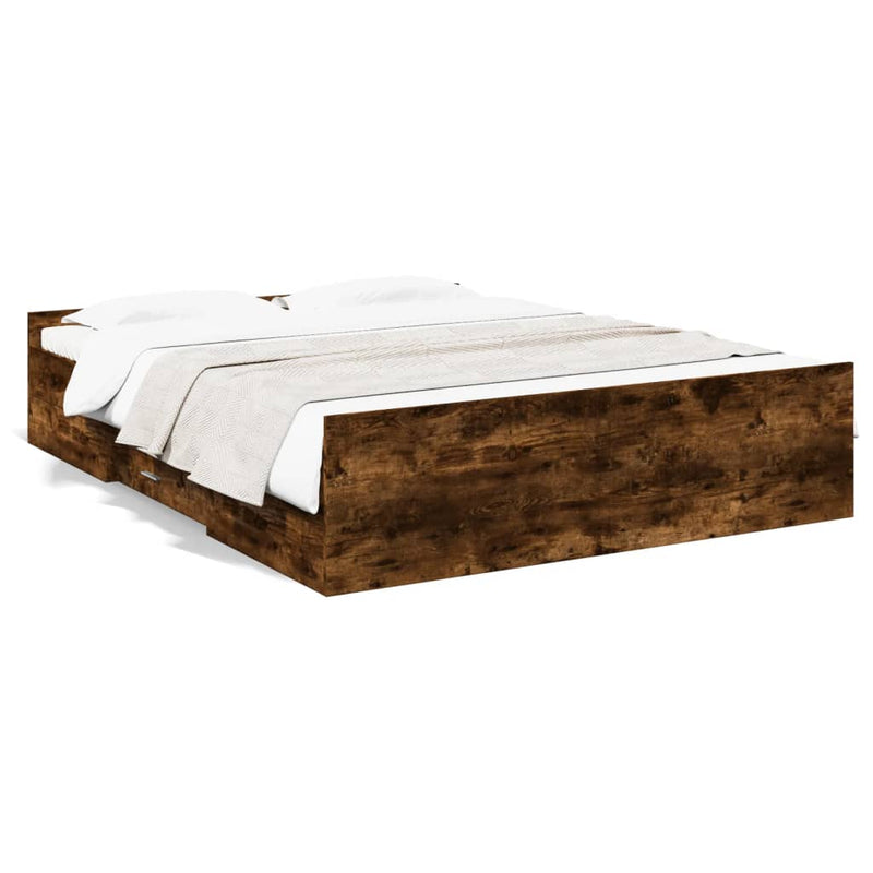 vidaXL füstös tölgy színű szerelt fa ágykeret fiókokkal 160 x 200 cm