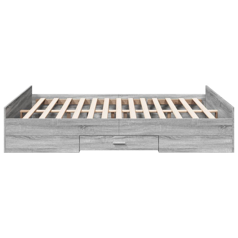 vidaXL szürke sonoma színű szerelt fa ágykeret fiókokkal 140x200 cm