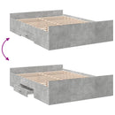 vidaXL betonszürke szerelt fa ágykeret fiókokkal 135 x 190 cm