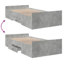 vidaXL betonszürke szerelt fa ágykeret fiókokkal 75 x 190 cm