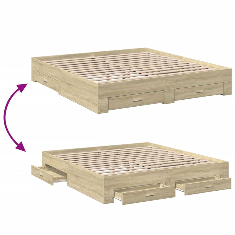 vidaXL sonoma tölgyszínű szerelt fa ágykeret 200 x 200 cm