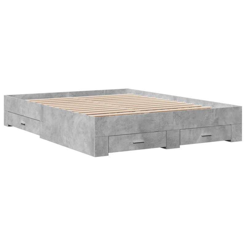 vidaXL betonszürke szerelt fa ágykeret fiókokkal 150 x 200 cm
