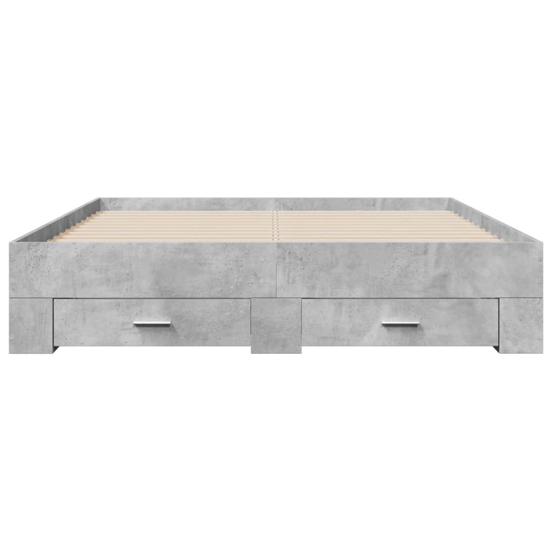 vidaXL betonszürke szerelt fa ágykeret fiókokkal 150 x 200 cm