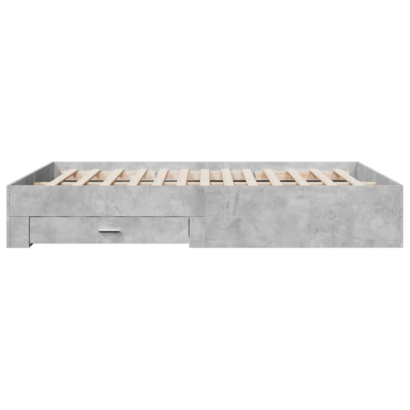 vidaXL betonszürke szerelt fa ágykeret fiókokkal 150 x 200 cm