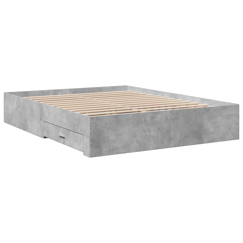 vidaXL betonszürke szerelt fa ágykeret fiókokkal 150 x 200 cm
