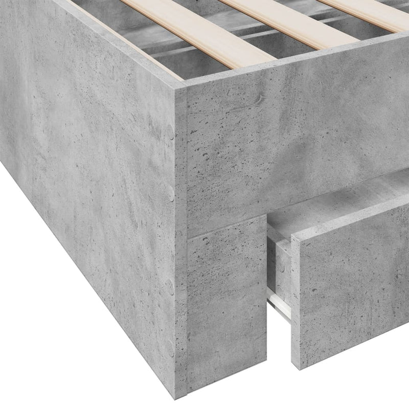 vidaXL betonszürke szerelt fa ágykeret fiókokkal 150 x 200 cm