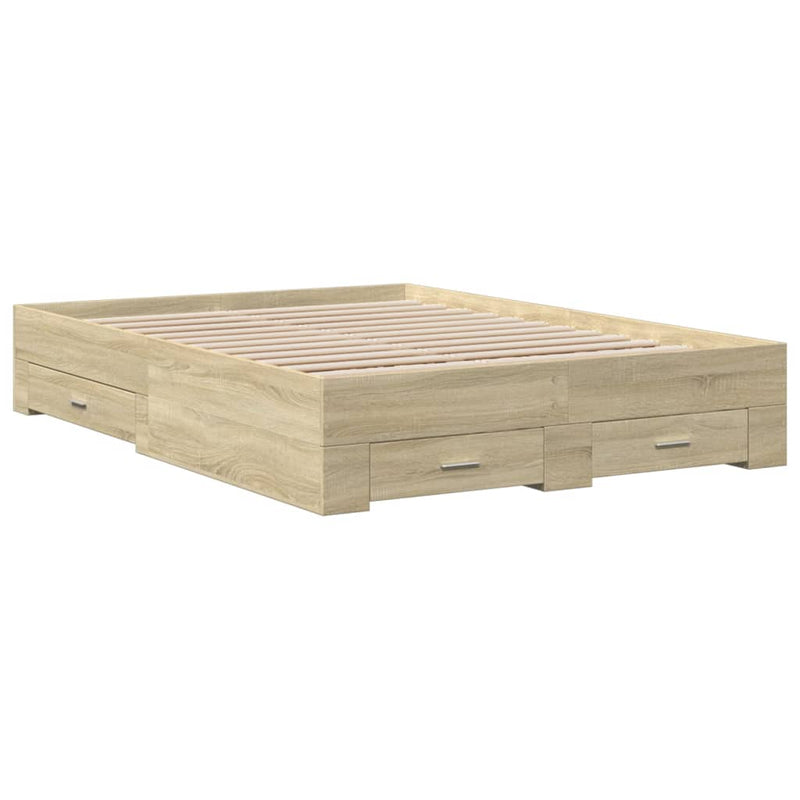 vidaXL sonoma tölgy színű szerelt fa ágykeret fiókokkal 120 x 200 cm