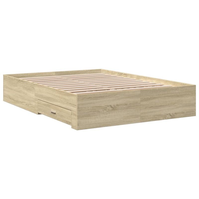 vidaXL sonoma tölgy színű szerelt fa ágykeret fiókokkal 120 x 200 cm