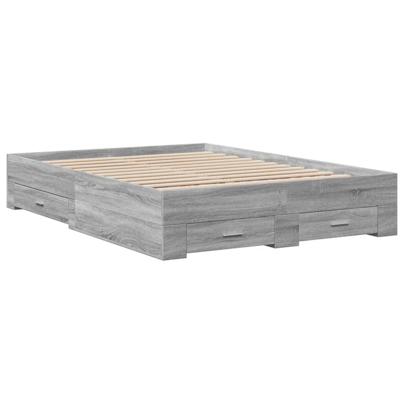 vidaXL szürke sonoma színű szerelt fa ágykeret fiókokkal 140 x 190 cm