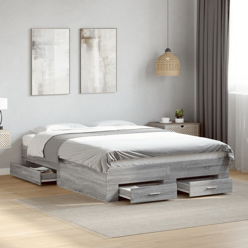 vidaXL szürke sonoma színű szerelt fa ágykeret fiókokkal 140 x 190 cm