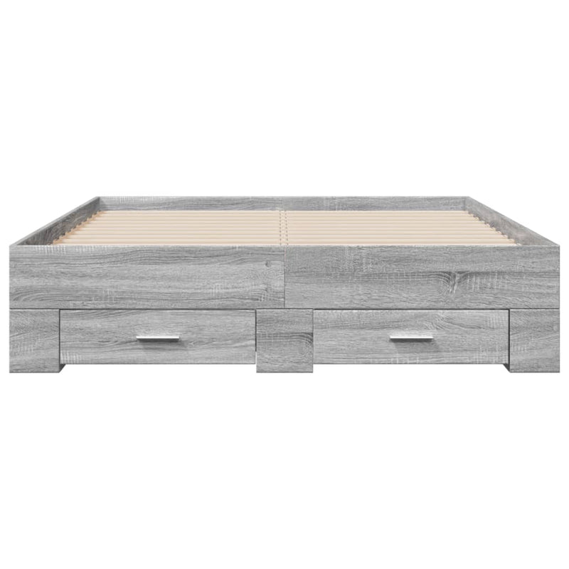 vidaXL szürke sonoma színű szerelt fa ágykeret fiókokkal 140 x 190 cm