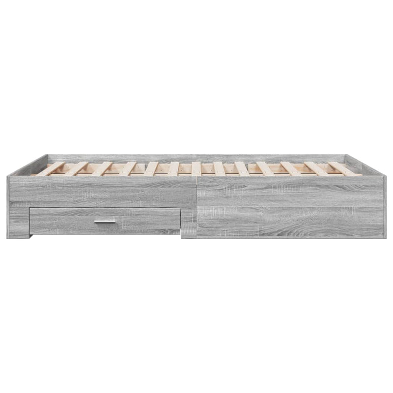vidaXL szürke sonoma színű szerelt fa ágykeret fiókokkal 140 x 190 cm