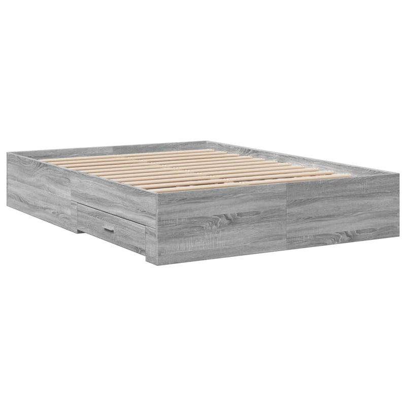 vidaXL szürke sonoma színű szerelt fa ágykeret fiókokkal 140 x 190 cm