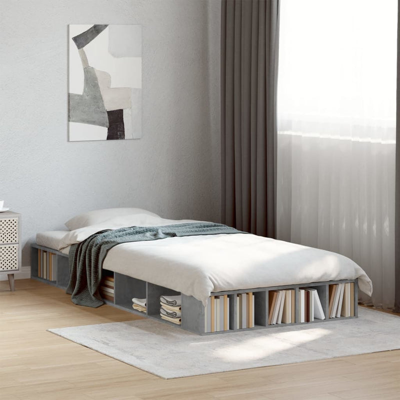 vidaXL betonszürke szerelt fa ágykeret 75 x 190 cm