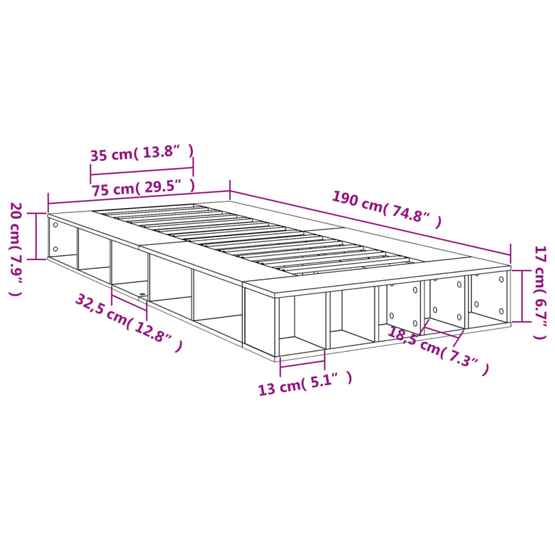 vidaXL betonszürke szerelt fa ágykeret 75 x 190 cm
