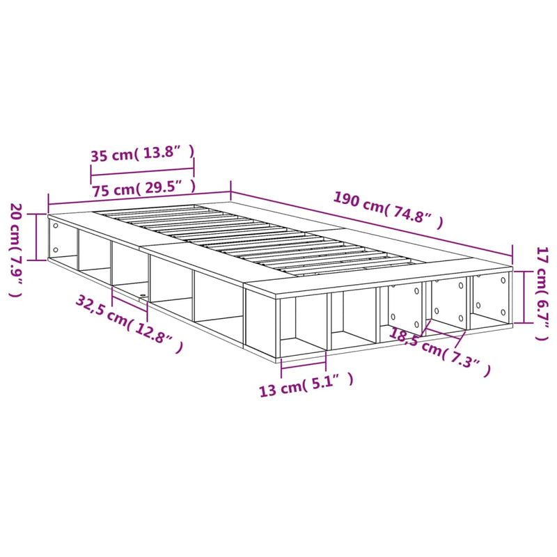 vidaXL barna tölgyszínű szerelt fa ágykeret 75 x 190 cm