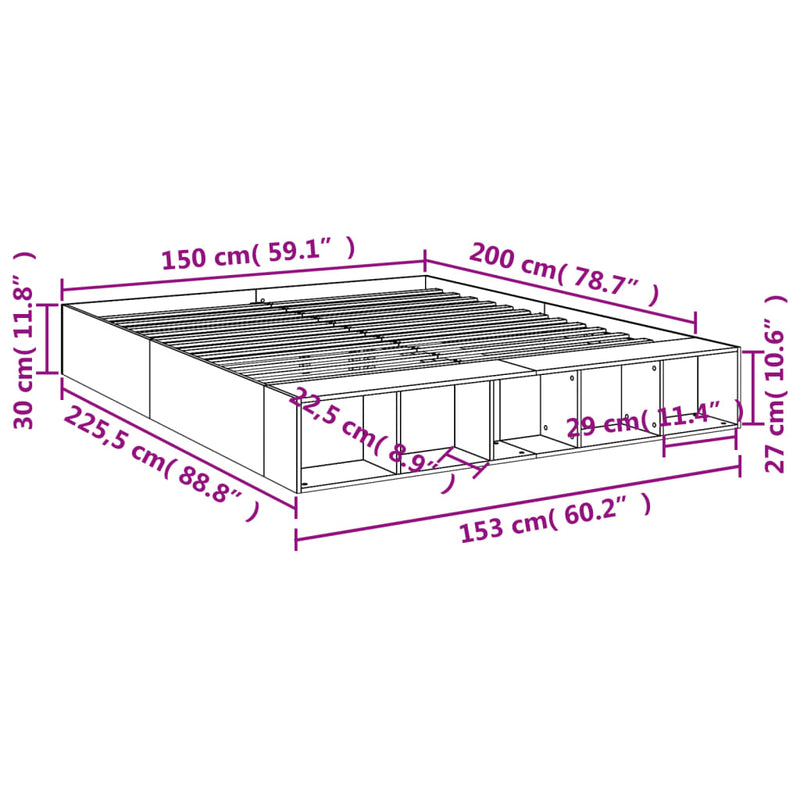 vidaXL sonoma tölgyszínű szerelt fa ágykeret 150 x 200 cm
