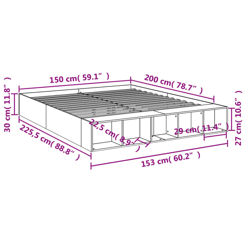 vidaXL sonoma tölgyszínű szerelt fa ágykeret 150 x 200 cm