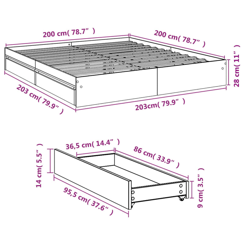 vidaXL fekete szerelt fa ágykeret 200 x 200 cm