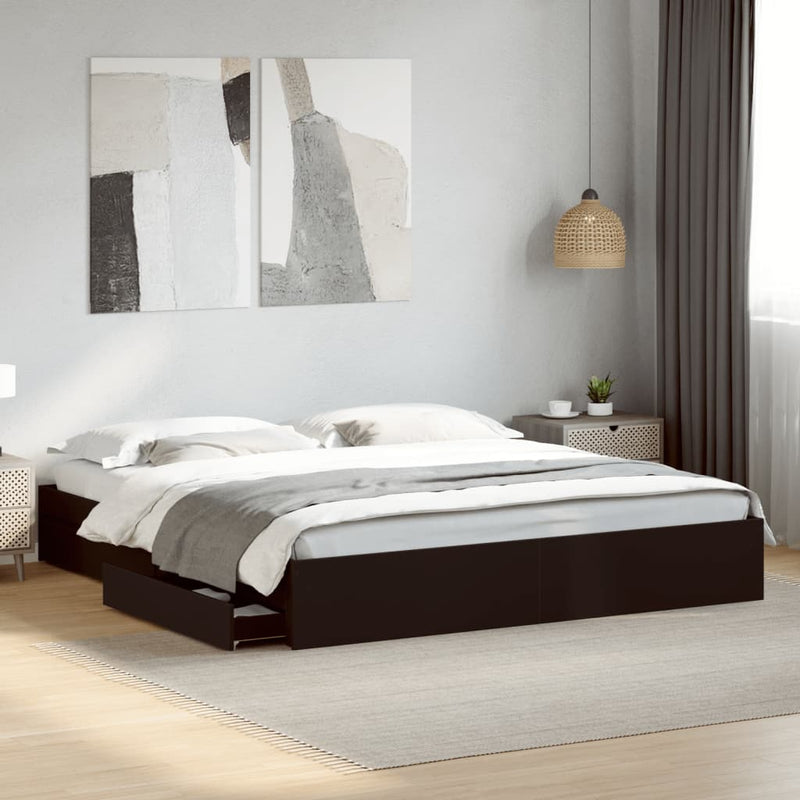vidaXL fekete szerelt fa ágykeret 200 x 200 cm