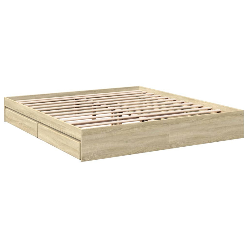 vidaXL sonoma tölgyszínű szerelt fa ágykeret 200 x 200 cm