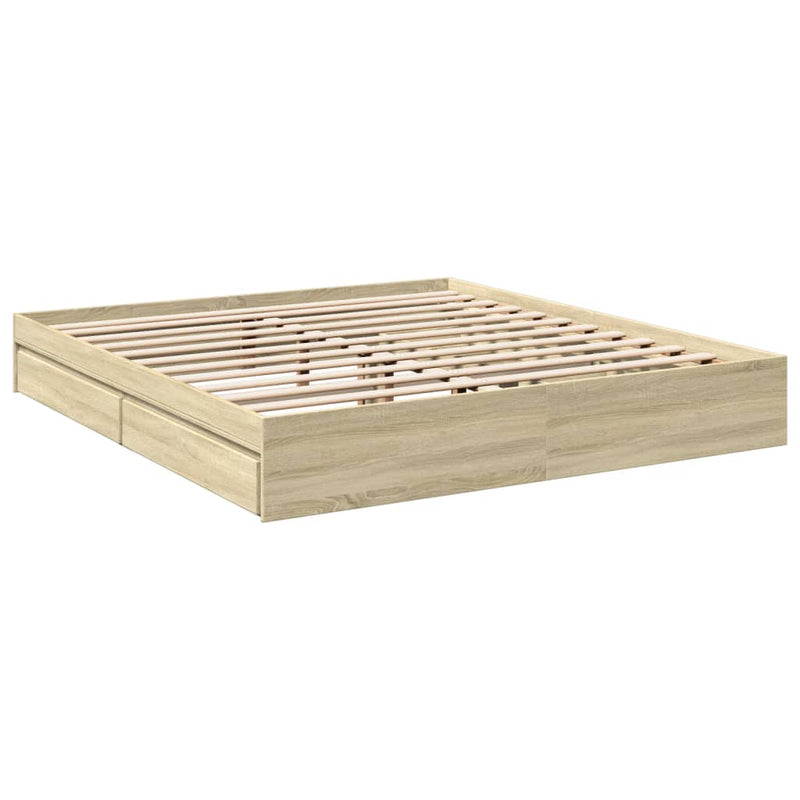 vidaXL sonoma tölgyszínű szerelt fa ágykeret 200 x 200 cm