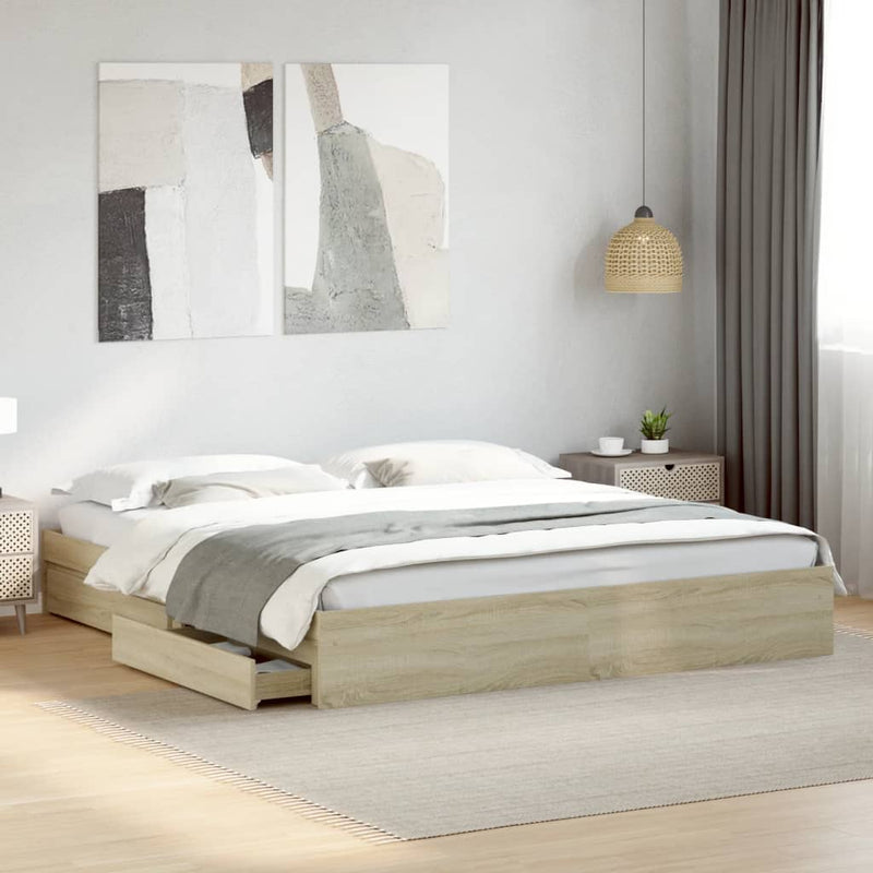 vidaXL sonoma tölgyszínű szerelt fa ágykeret 200 x 200 cm