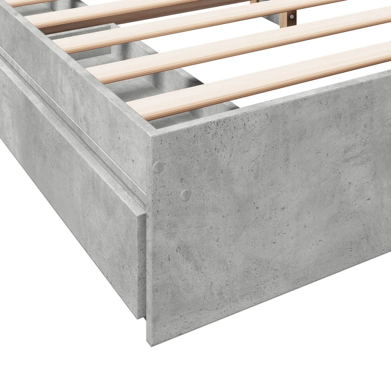 vidaXL betonszürke szerelt fa ágykeret fiókokkal 200 x 200 cm