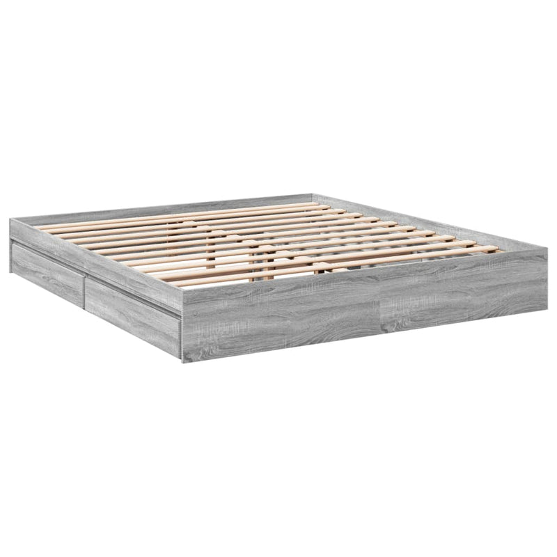 vidaXL sonoma tölgyszínű szerelt fa ágykeret fiókokkal 200 x 200 cm