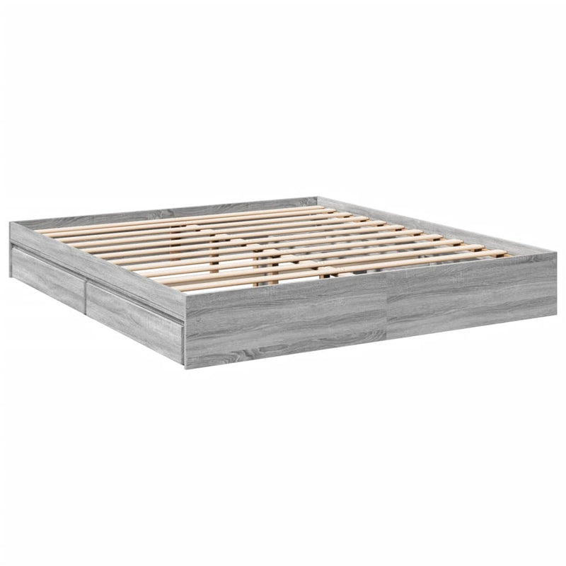 vidaXL sonoma tölgyszínű szerelt fa ágykeret fiókokkal 200 x 200 cm