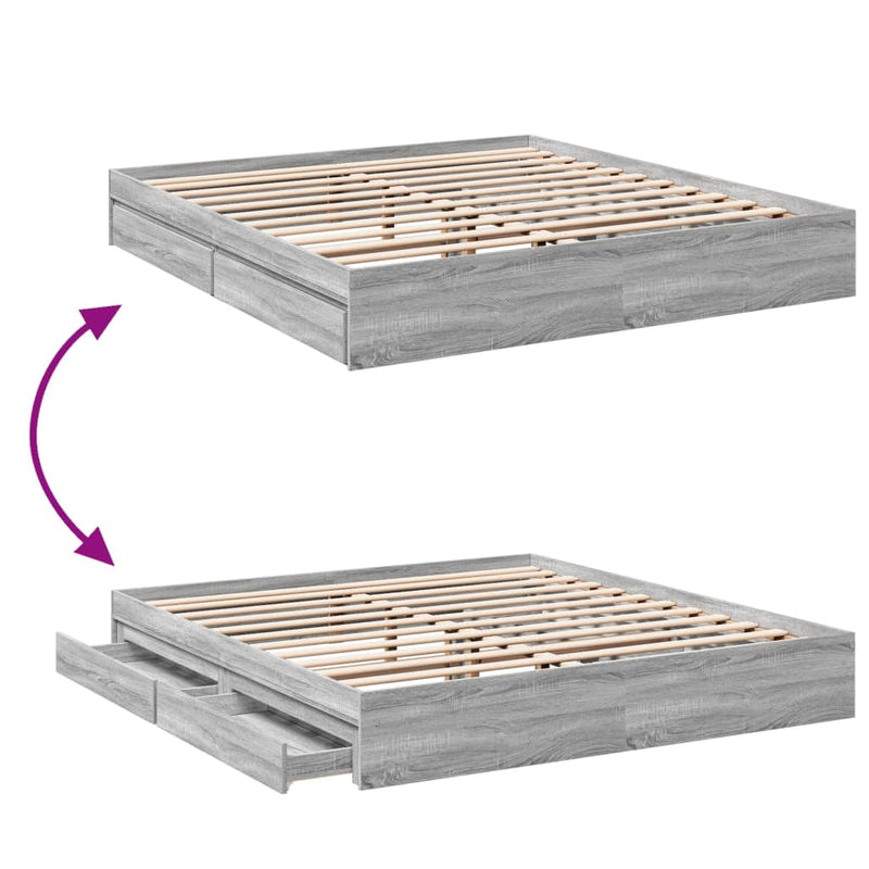 vidaXL sonoma tölgyszínű szerelt fa ágykeret fiókokkal 200 x 200 cm