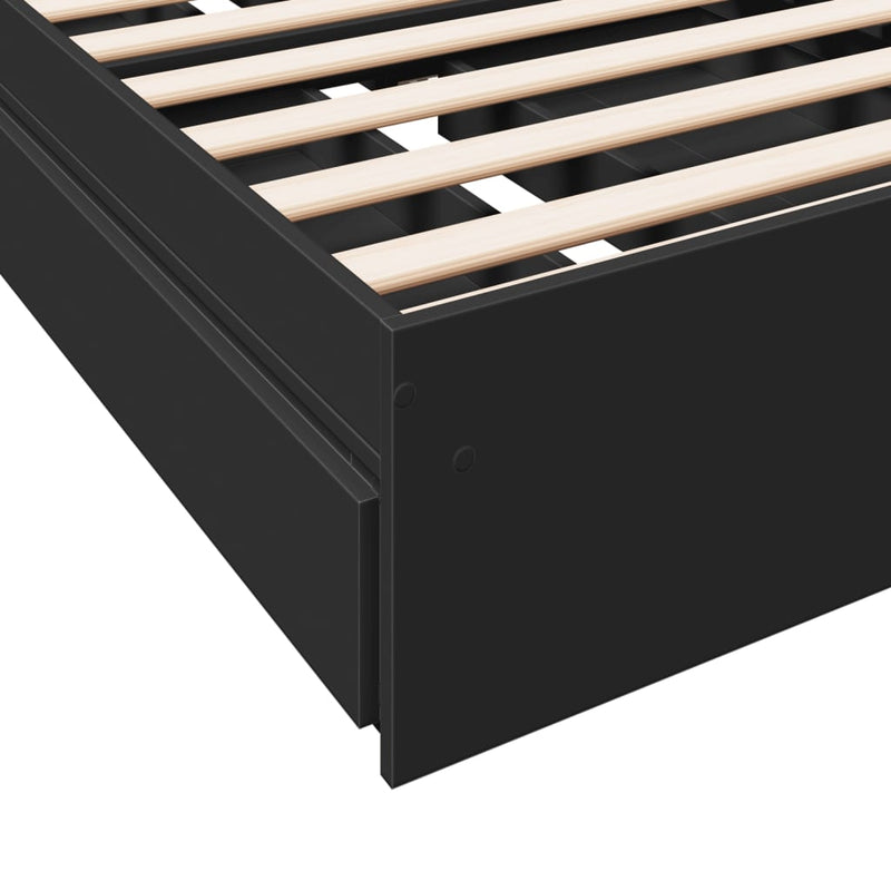 vidaXL fekete szerelt fa ágykeret fiókokkal 100 x 200 cm