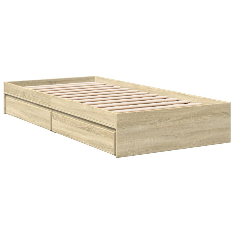 vidaXL sonoma tölgy színű szerelt fa ágykeret fiókokkal 100 x 200 cm