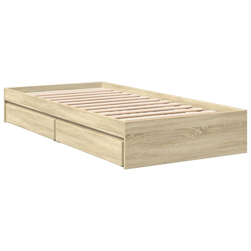 vidaXL sonoma tölgy színű szerelt fa ágykeret fiókokkal 100 x 200 cm