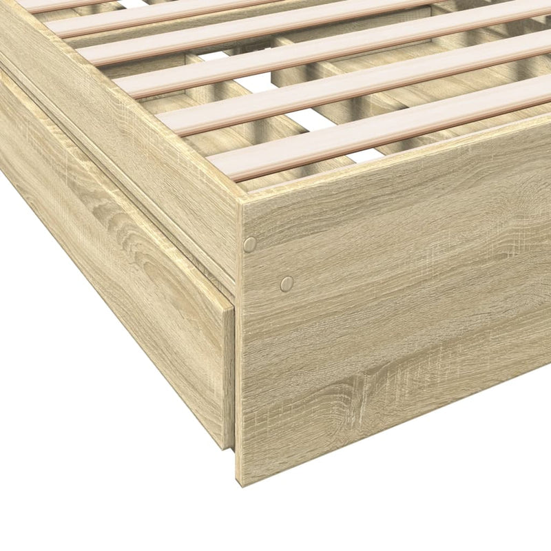 vidaXL sonoma tölgy színű szerelt fa ágykeret fiókokkal 100 x 200 cm
