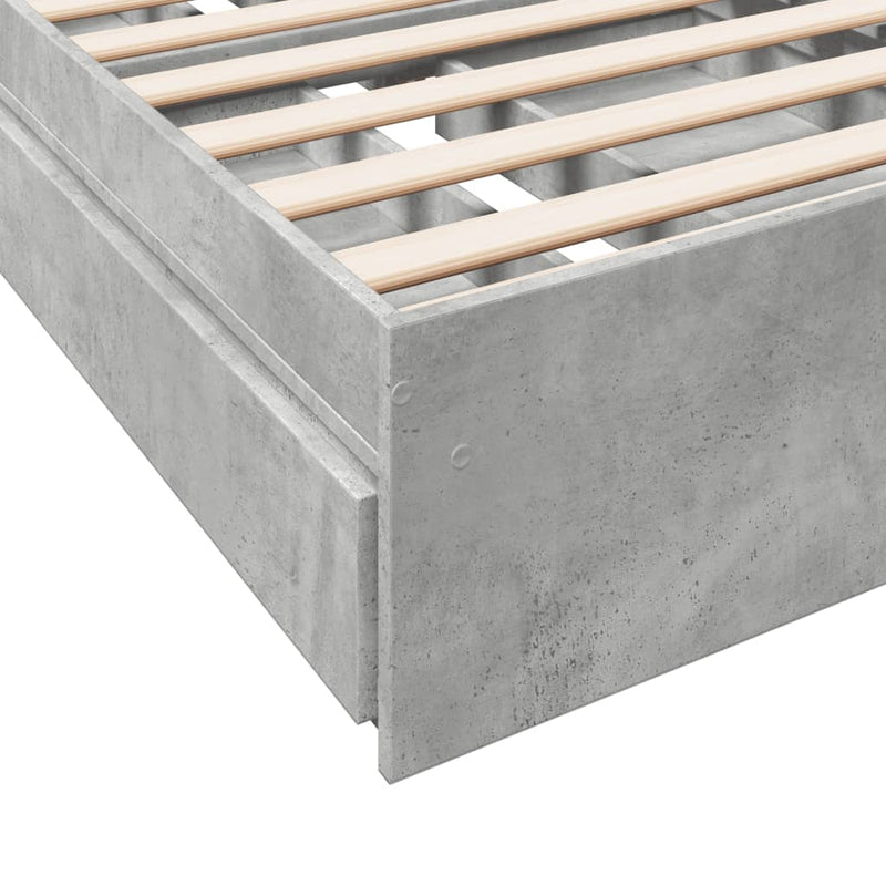 vidaXL betonszürke szerelt fa ágykeret fiókokkal 100 x 200 cm